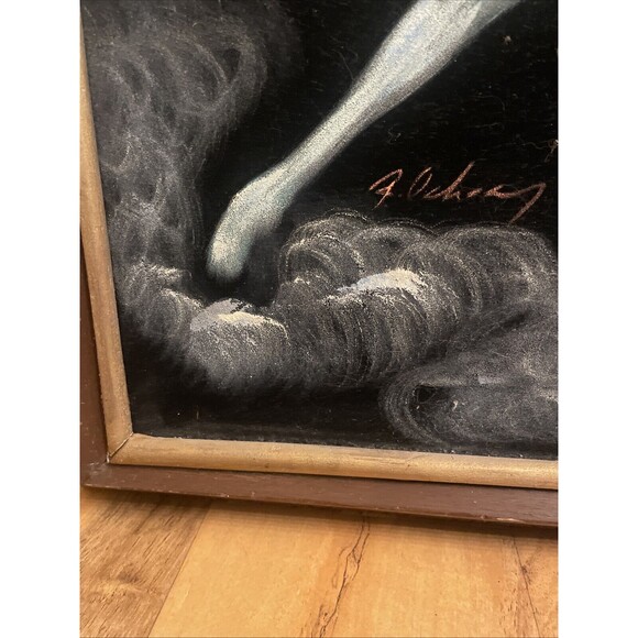 Fantasy unicorn Rainbow Velvet Painting 21 x27" Wood Frame Pegasus Signed - Picture 11 of 16